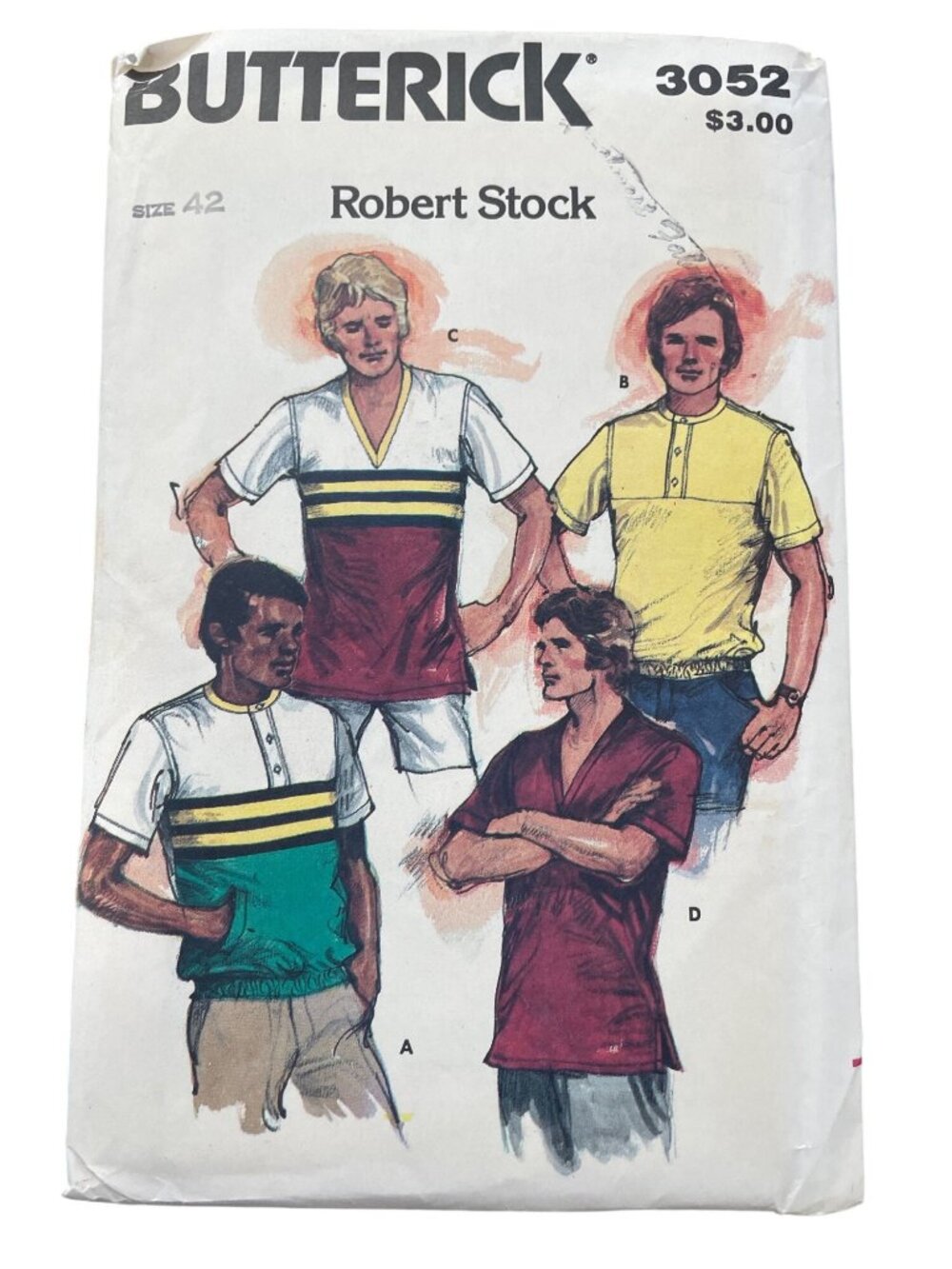 Vintage Butterick 3052 Sewing Pattern Size 42 Mens Shirts Robert Stock UNCUT